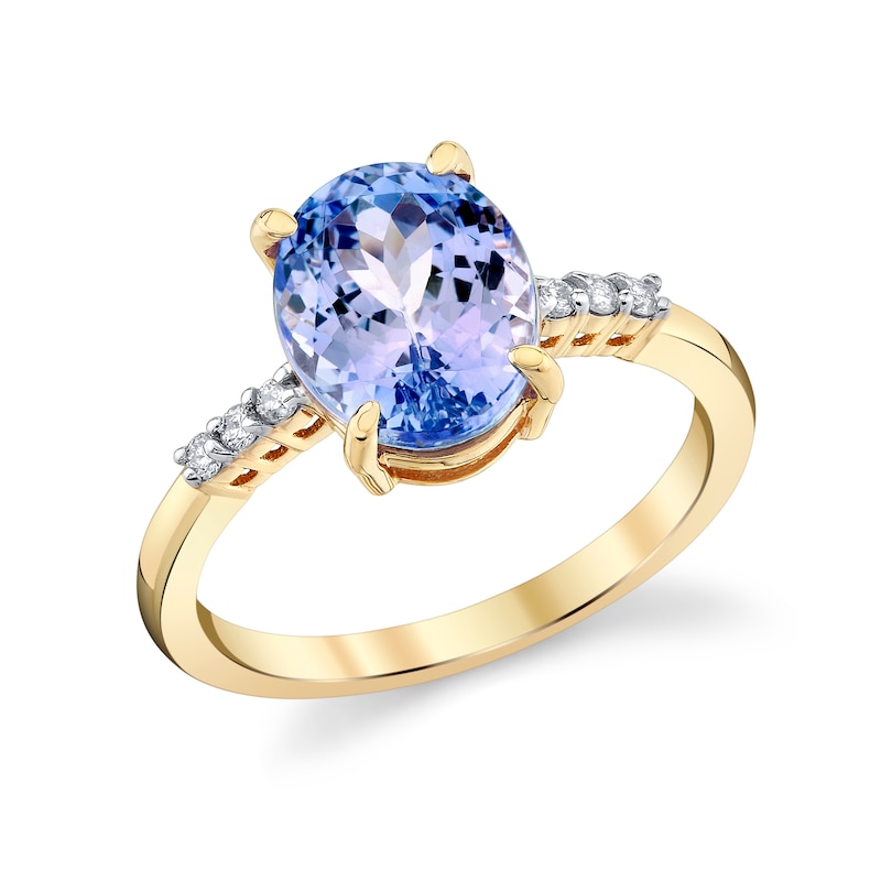 Main Image 1 of Oval Tanzanite and 1/15 CT. T.W. Diamond Ring in 10K Gold