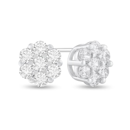 1 CT. T.W. Flower-Shaped Multi-Diamond Stud Earrings in 14K White Gold