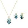 Thumbnail Image 1 of Multi-Shaped Blue Topaz and White Lab-Created Sapphire Drop Pendant and Earrings Set in Sterling Silver with Gold Plate