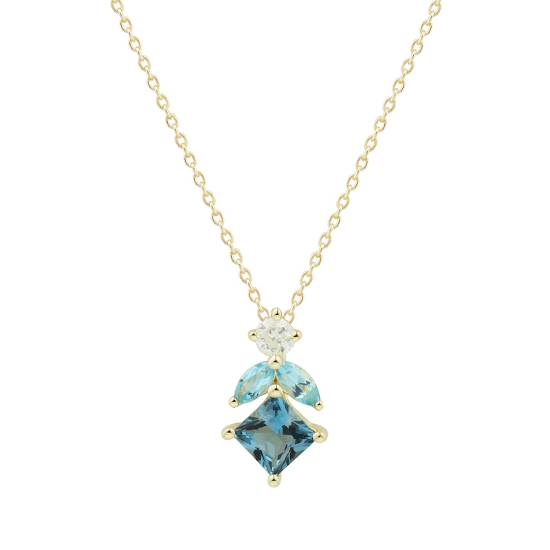 Main Image 2 of Multi-Shaped Blue Topaz and White Lab-Created Sapphire Drop Pendant and Earrings Set in Sterling Silver with Gold Plate