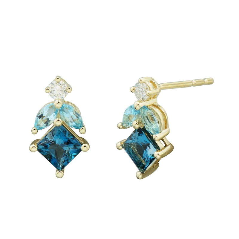 Main Image 3 of Multi-Shaped Blue Topaz and White Lab-Created Sapphire Drop Pendant and Earrings Set in Sterling Silver with Gold Plate