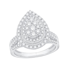 1 CT. T.W. Multi-Diamond Pear-Shaped Double Frame Engagement Ring in 10K White Gold
