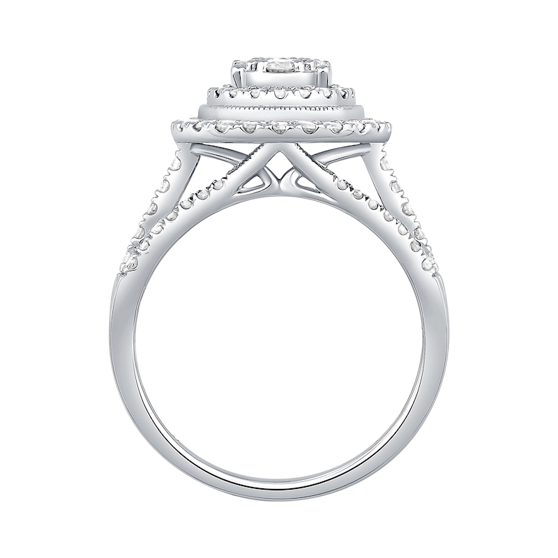 Main Image 3 of 1 CT. T.W. Multi-Diamond Pear-Shaped Double Frame Engagement Ring in 10K White Gold