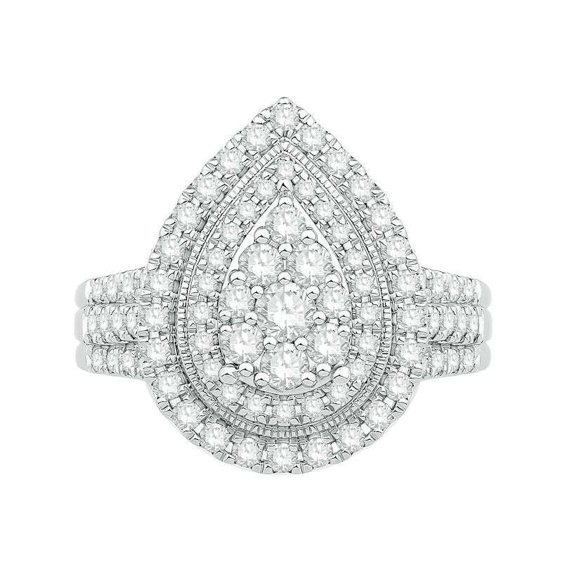 Main Image 4 of 1 CT. T.W. Multi-Diamond Pear-Shaped Double Frame Engagement Ring in 10K White Gold