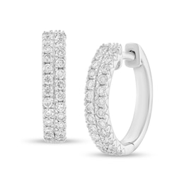 1/2 CT. T.W. Diamond Double Row Hoop Earrings in 10K White Gold