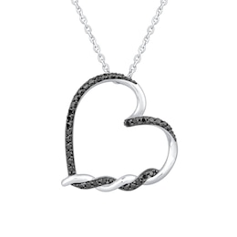 1/5 CT. T.W. Black Diamond Swirl Tilted Heart Pendant in Sterling Silver - 19"