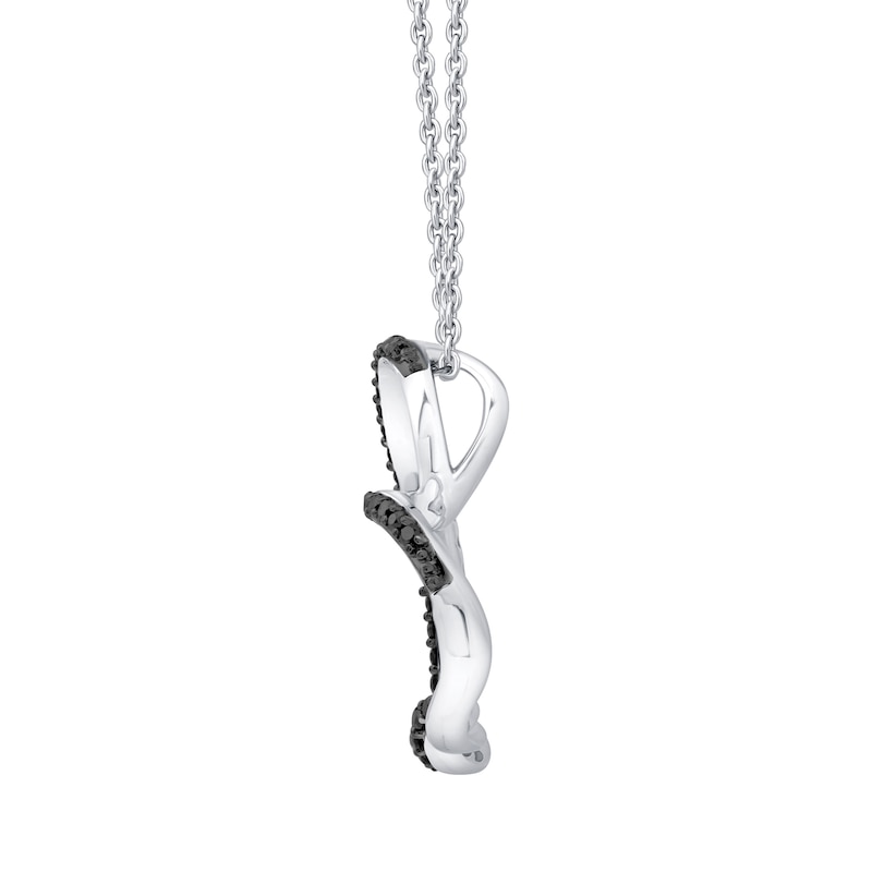 Main Image 2 of 1/5 CT. T.W. Black Diamond Swirl Tilted Heart Pendant in Sterling Silver - 19"