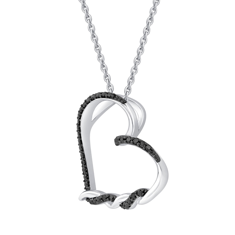 Main Image 3 of 1/5 CT. T.W. Black Diamond Swirl Tilted Heart Pendant in Sterling Silver - 19"