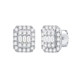5/8 CT. T.W. Baguette and Round Diamond Octagon Frame Stud Earrings in 14K White Gold