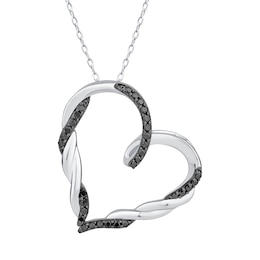 1/5 CT. T.W. Black Diamond Twist Tilted Heart Pendant in Sterling Silver - 19”