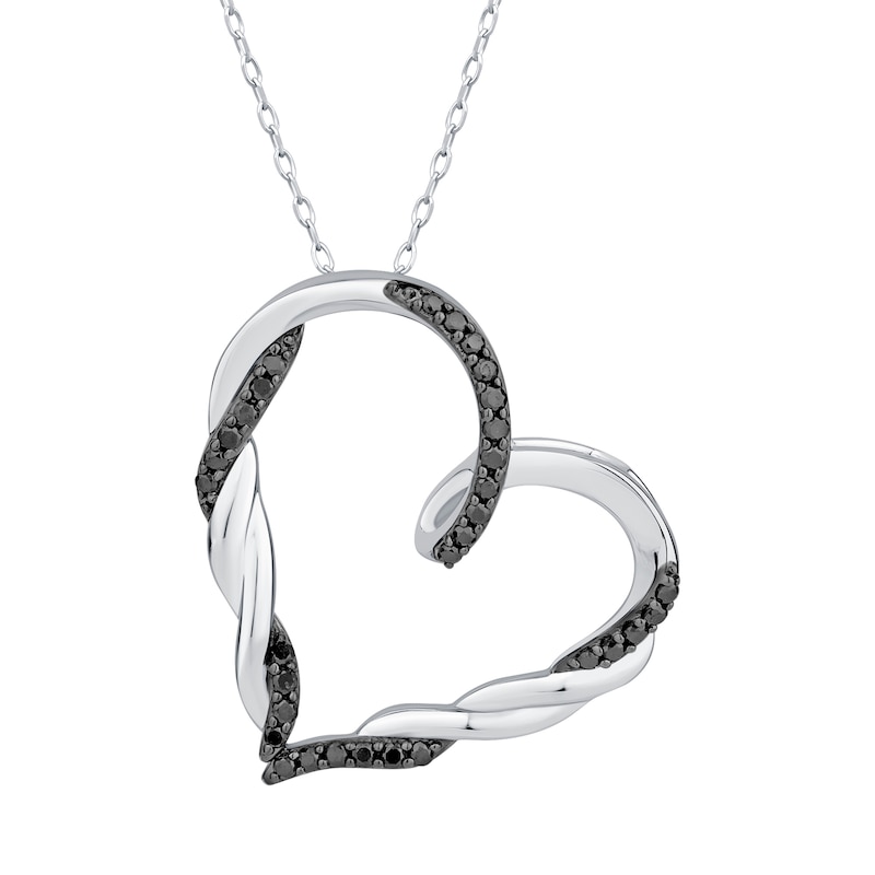 Main Image 1 of 1/5 CT. T.W. Black Diamond Twist Tilted Heart Pendant in Sterling Silver - 19”