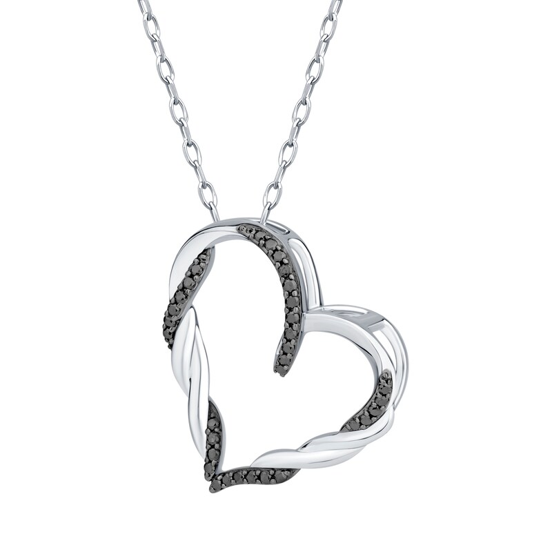 Main Image 3 of 1/5 CT. T.W. Black Diamond Twist Tilted Heart Pendant in Sterling Silver - 19”