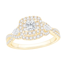 1 CT. T.W. Princess-Cut and Pear-Shaped Three-Stone Engagement Ring in 14K Gold
