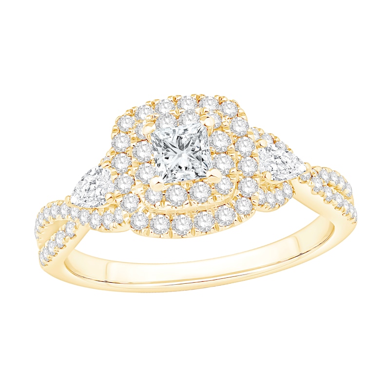 Main Image 1 of 1 CT. T.W. Princess-Cut and Pear-Shaped Three-Stone Engagement Ring in 14K Gold