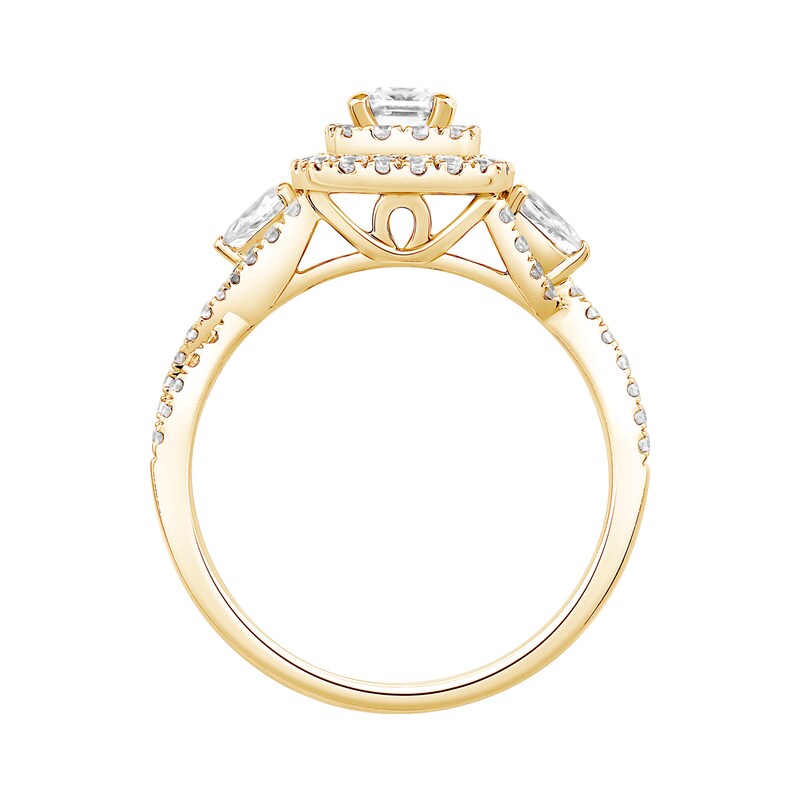 Main Image 3 of 1 CT. T.W. Princess-Cut and Pear-Shaped Three-Stone Engagement Ring in 14K Gold