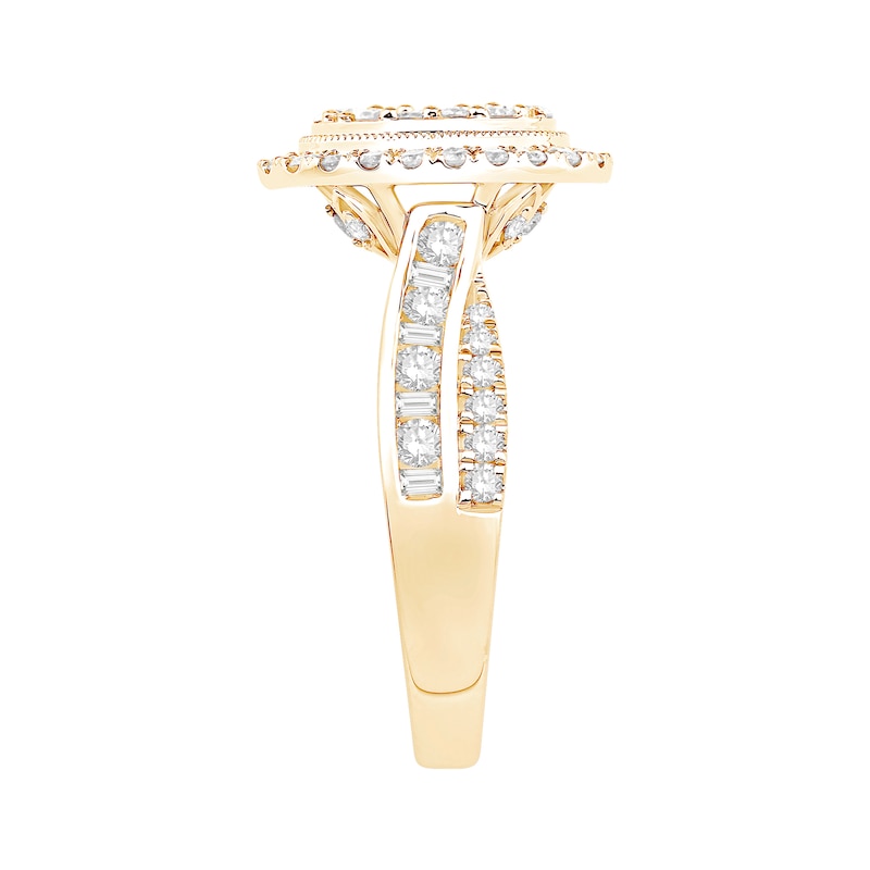 Main Image 2 of 1 CT. T.W. Princess, Baguette and Round-Cut Diamond Oval Frame Engagement Ring in 14K Gold