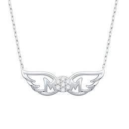 1/10 CT. T.W. Diamond “Mom” with Wings Necklace in Sterling Silver
