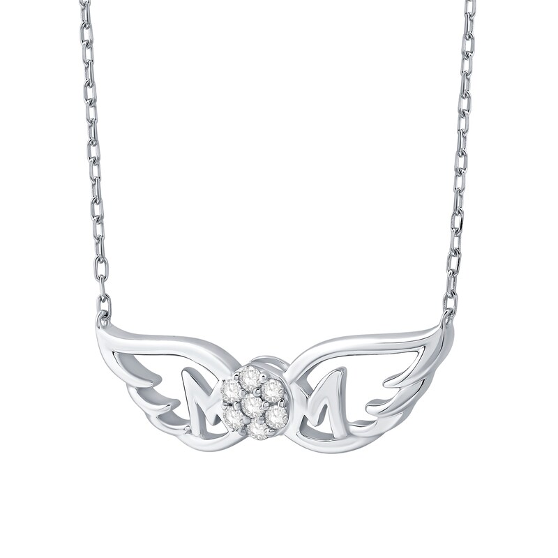 Main Image 3 of 1/10 CT. T.W. Diamond “Mom” with Wings Necklace in Sterling Silver