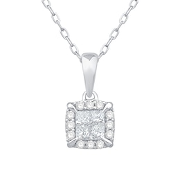 1/4 CT. T.W. Princess-Cut Diamond Quad Framed Pendant in 14K White Gold - 19”