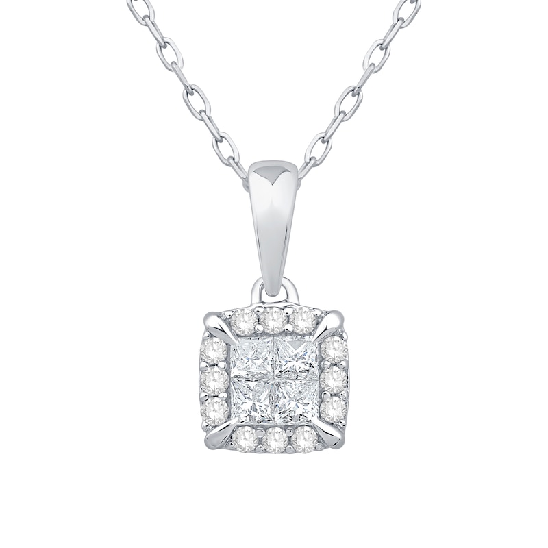 Main Image 1 of 1/4 CT. T.W. Princess-Cut Diamond Quad Framed Pendant in 14K White Gold - 19”