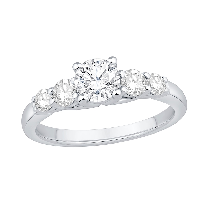 Main Image 1 of 1-1/5 CT. T.W. Diamond Five-Stone Engagement Ring in 14K White Gold