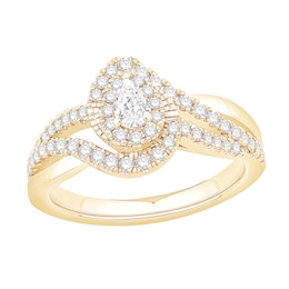 5/8 CT. T.W. Pear-Shaped Diamond Bypass Frame Engagement Ring in 18K Gold