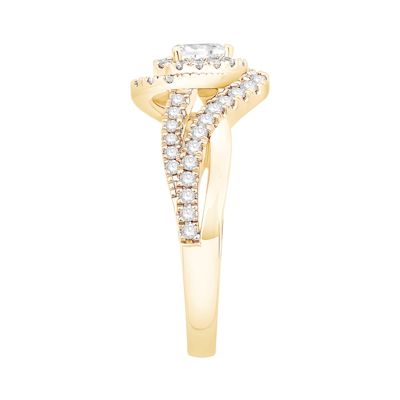 Main Image 2 of 5/8 CT. T.W. Pear-Shaped Diamond Bypass Frame Engagement Ring in 18K Gold