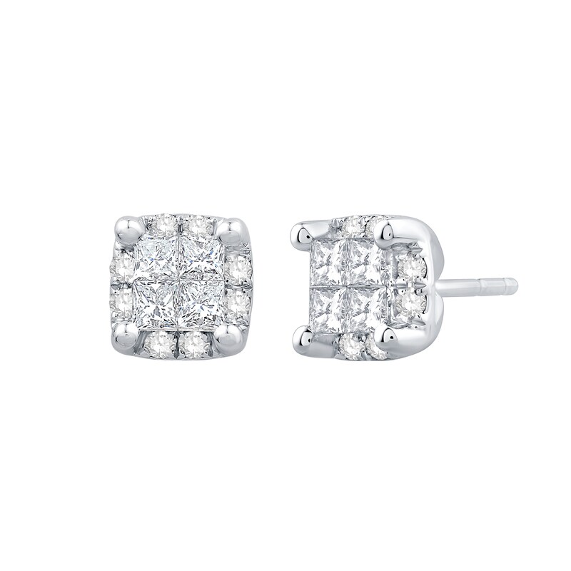 Main Image 1 of 1/2 CT. T.W. Princess-Cut Diamond Quad Framed Stud Earrings in 14K White Gold