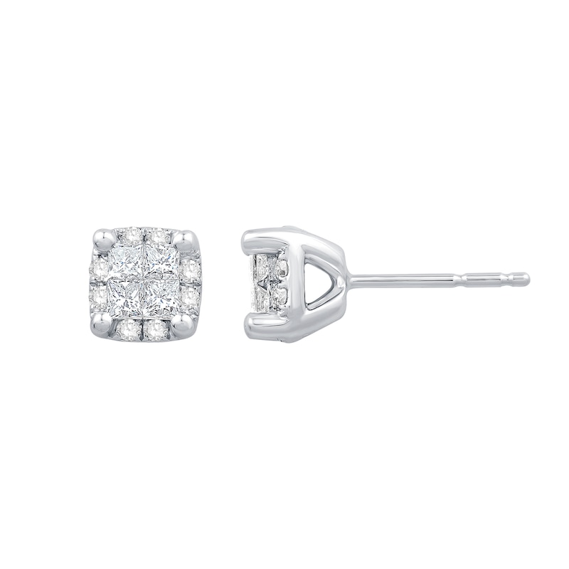 Main Image 2 of 1/2 CT. T.W. Princess-Cut Diamond Quad Framed Stud Earrings in 14K White Gold