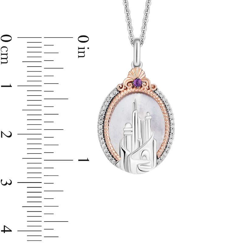 Main Image 3 of Enchanted Disney Ariel Oval Mother-of-Pearl, Amethyst and Diamond Castle Pendant in Sterling Silver and 10K Rose Gold