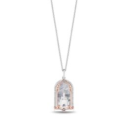 Enchanted Disney Majestic Princess Mother-of-Pearl and Diamond Castle Pendant in Sterling Silver and 10K Rose Gold - 19”