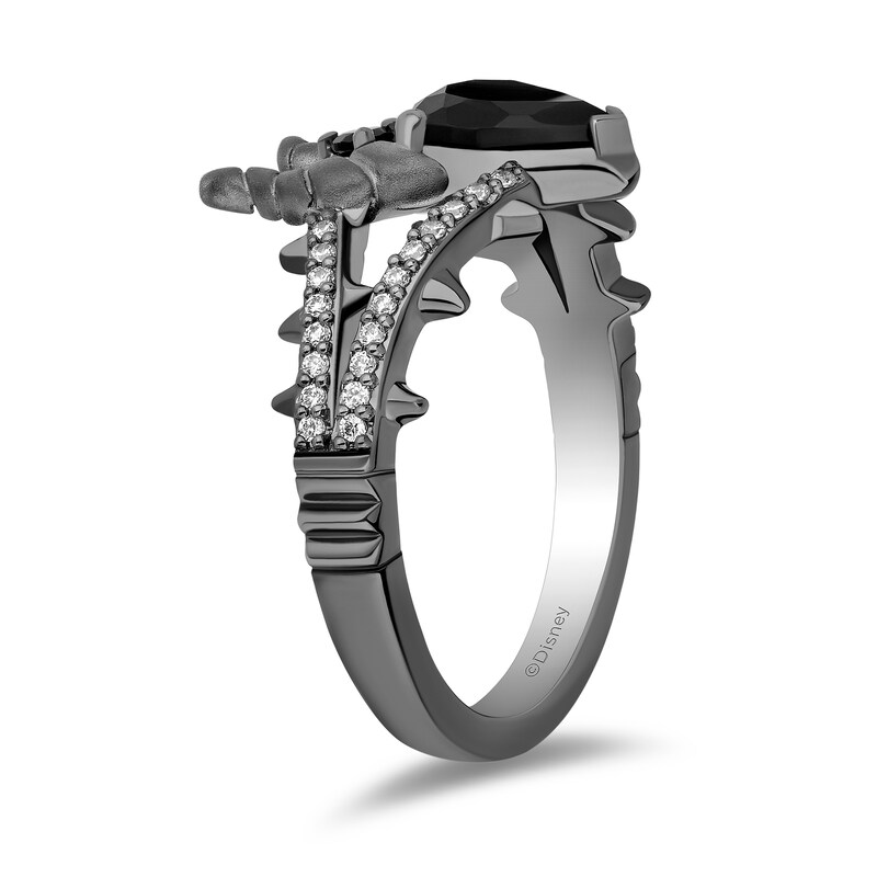 Main Image 2 of Enchanted Disney Villains Maleficent Pear-Shaped Onyx and 1/8 CT. T.W. Diamond Horns Ring in Black Sterling Silver