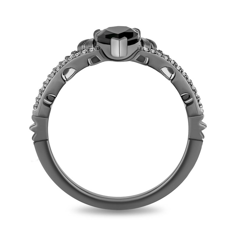 Main Image 3 of Enchanted Disney Villains Maleficent Pear-Shaped Onyx and 1/8 CT. T.W. Diamond Horns Ring in Black Sterling Silver
