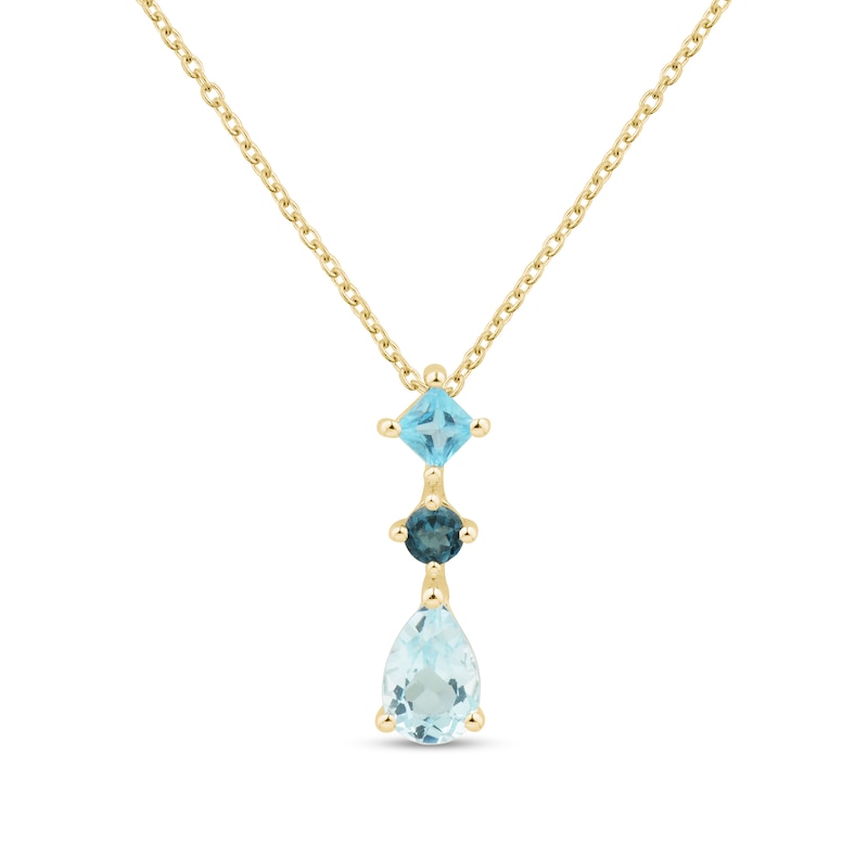 Main Image 1 of Multi-Shaped Blue Topaz Drop Necklace in Sterling Silver with 14K Gold Plate