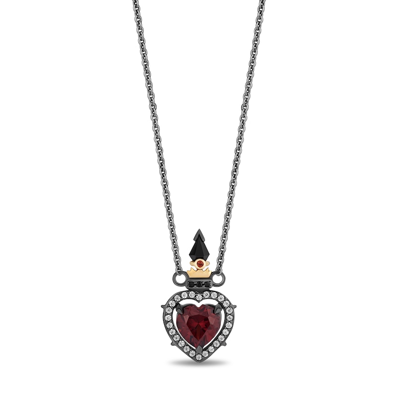 Main Image 1 of Enchanted Disney Villains Evil Queen Heart Garnet, Onyx and Diamond Dagger Necklace in Sterling Silver and 10K Gold
