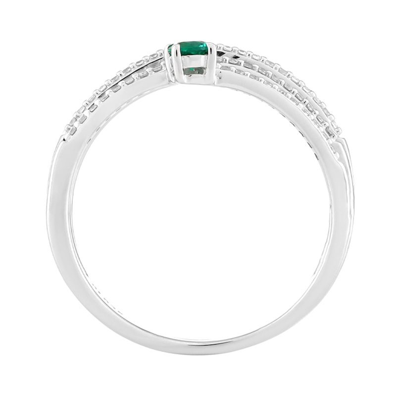 Main Image 2 of Lab-Created Emerald and White Lab-Created Sapphire Spiral Ring in Sterling Silver