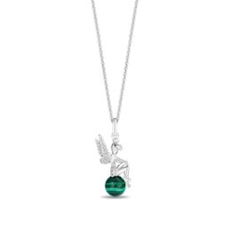 Enchanted Disney Tinker Bell Malachite and 1/10 CT. T.W. Diamond Pendant in Sterling Silver - 19"