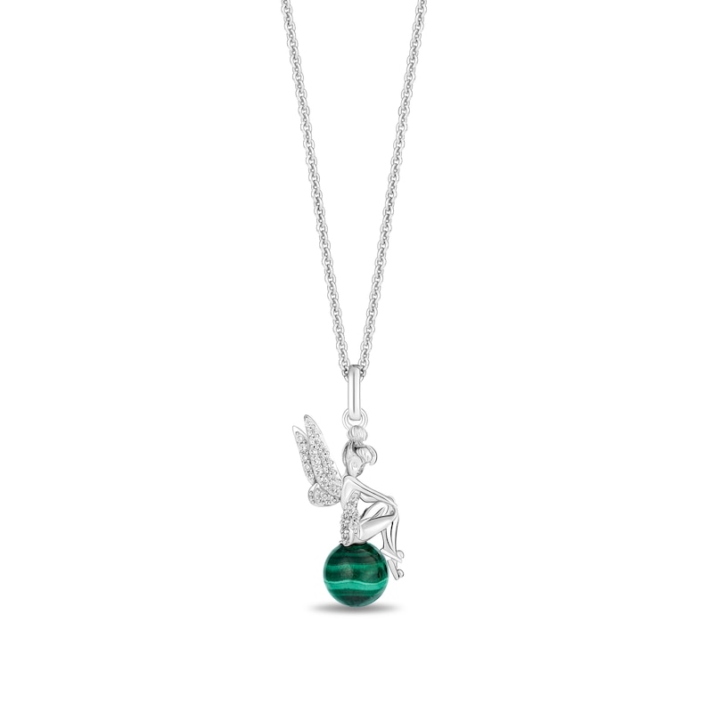 Main Image 1 of Enchanted Disney Tinker Bell Malachite and 1/10 CT. T.W. Diamond Pendant in Sterling Silver - 19"