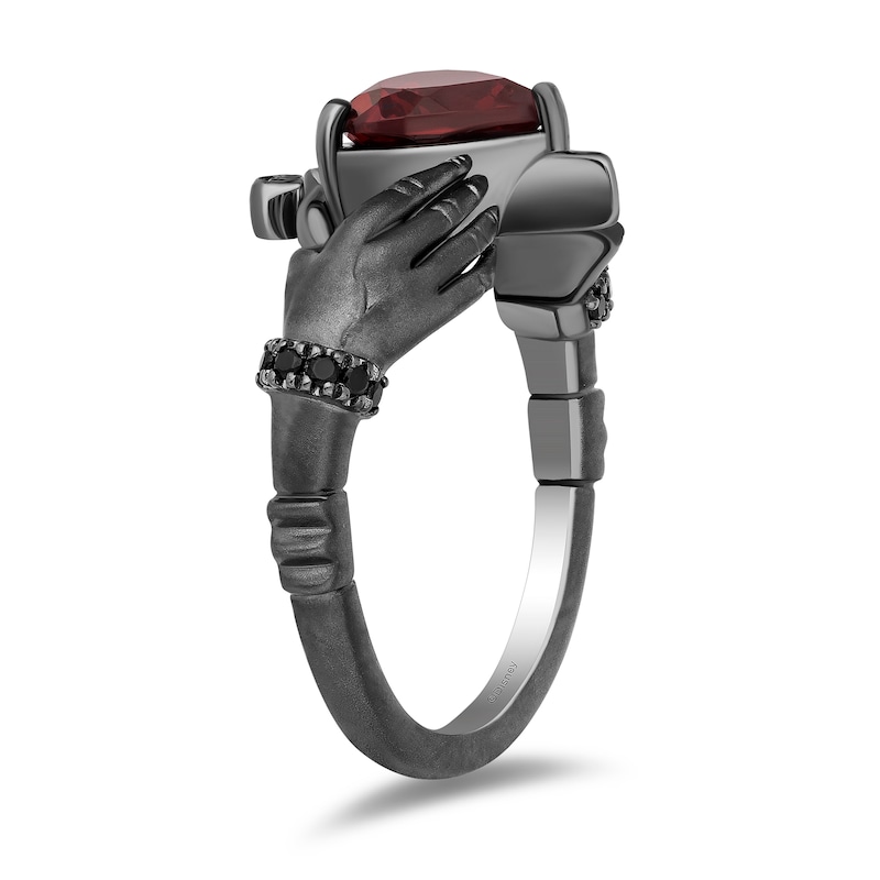 Main Image 2 of Enchanted Disney Villains Evil Queen Heart-Shaped Garnet and 1/10 CT. T.W. Diamond Hands Ring in Black Sterling Silver