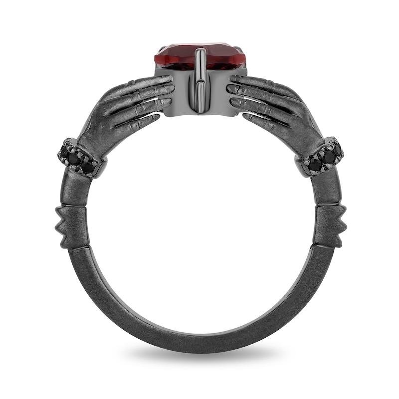 Main Image 3 of Enchanted Disney Villains Evil Queen Heart-Shaped Garnet and 1/10 CT. T.W. Diamond Hands Ring in Black Sterling Silver