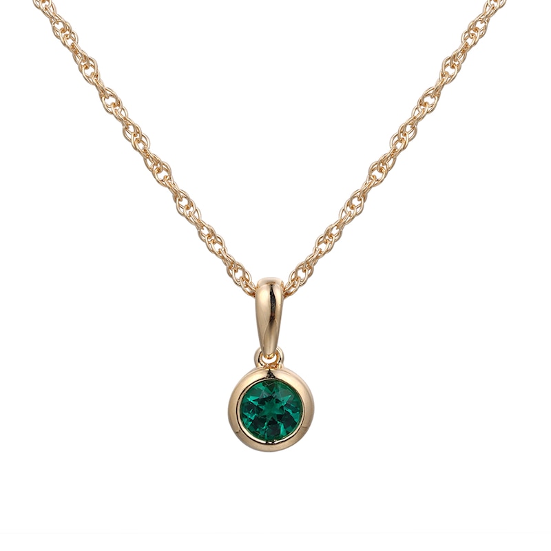 Main Image 1 of 4.0mm Lab-Created Emerald Bezel-Set Solitaire Pendant in Sterling Silver with 14K Gold Plate