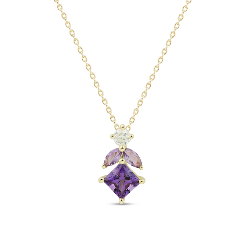 Main Image 2 of Amethyst, Pink Quartz and White Lab-Created Sapphire Drop Pendant and Earrings Set in Sterling Silver with Gold Plate