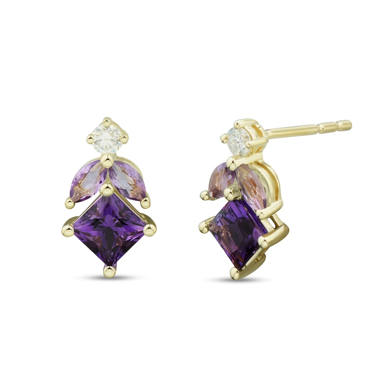 Main Image 3 of Amethyst, Pink Quartz and White Lab-Created Sapphire Drop Pendant and Earrings Set in Sterling Silver with Gold Plate