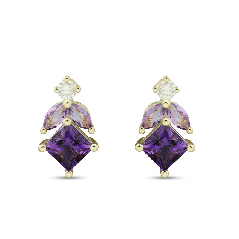 Main Image 4 of Amethyst, Pink Quartz and White Lab-Created Sapphire Drop Pendant and Earrings Set in Sterling Silver with Gold Plate