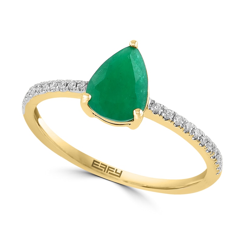 Main Image 1 of EFFY™ Collection Pear-Shaped Emerald and 1/10 CT. T.W. Diamond Ring in 14K Gold