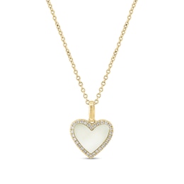 EFFY™ Collection Heart-Shaped Mother-of-Pearl and 1/10 CT. T.W. Diamond Frame Pendant in 14K Gold