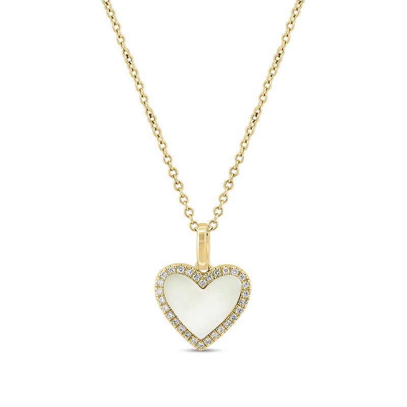 Main Image 1 of EFFY™ Collection Heart-Shaped Mother-of-Pearl and 1/10 CT. T.W. Diamond Frame Pendant in 14K Gold