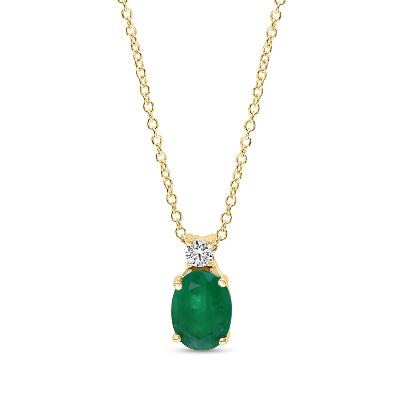 Main Image 1 of EFFY™ Collection Oval Emerald and 1/15 CT. T.W. Diamond Stacked Pendant in 14K Gold