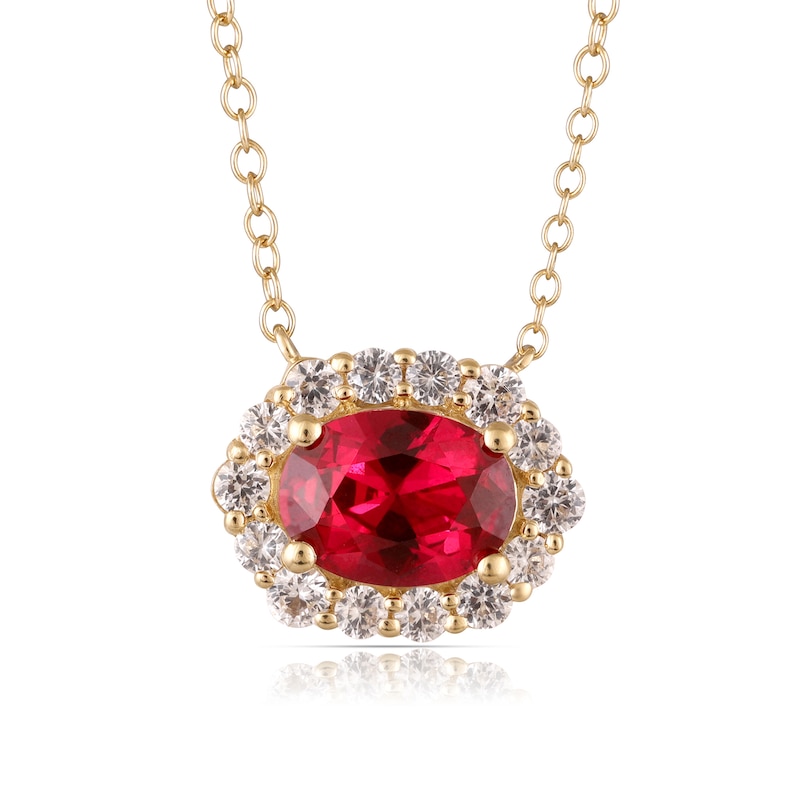 Main Image 2 of Oval Lab-Created Ruby and White Lab-Created Sapphire Frame Necklace and Earrings Set in Sterling Silver with Gold Plate