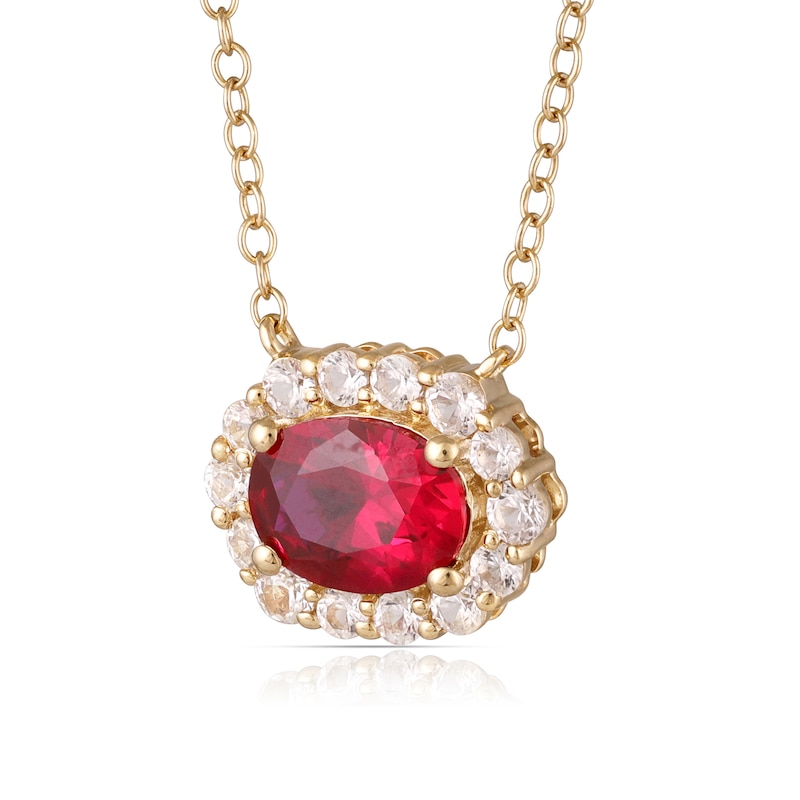 Main Image 3 of Oval Lab-Created Ruby and White Lab-Created Sapphire Frame Necklace and Earrings Set in Sterling Silver with Gold Plate
